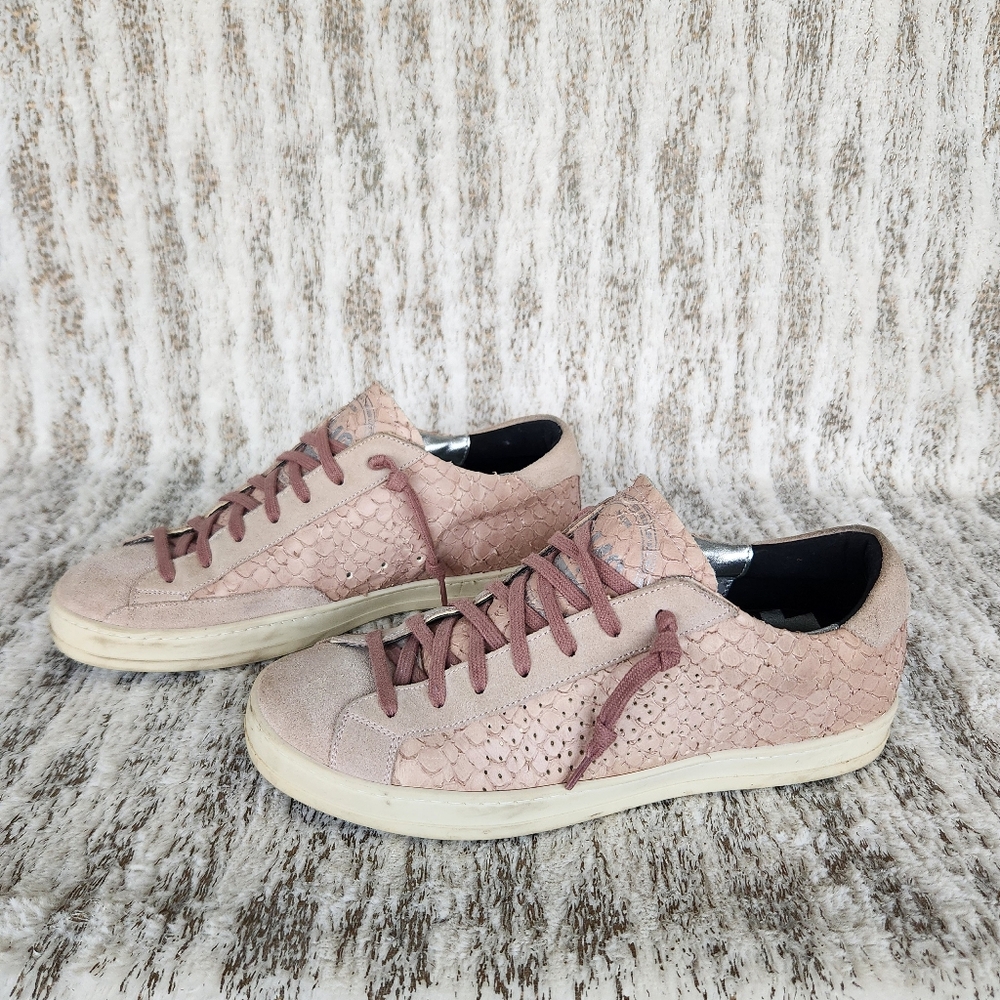 P448 "John" Snakeskin Pink Python Low Top Sneaker, Women's Size 8.5 - 9 - Picture 3 of 12